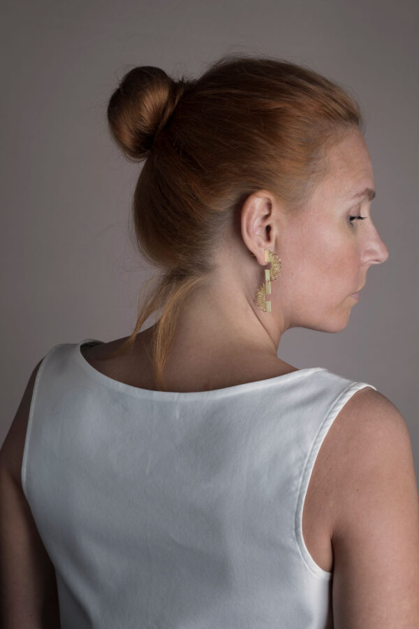 ER1804 Ariadne's Thread Canary Earrings on model